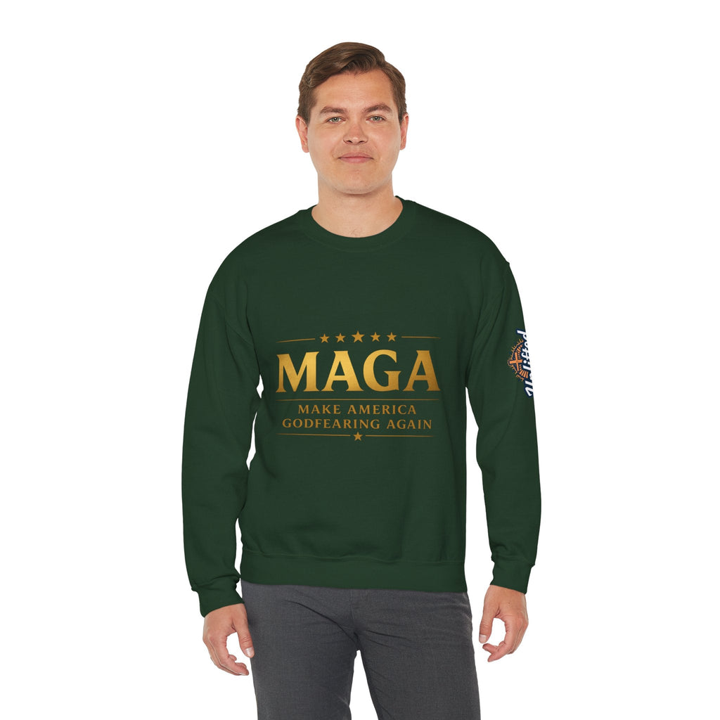 Sweatshirt — "MAGA Make America Godfearing Again" Gold Logo Crewneck Printify