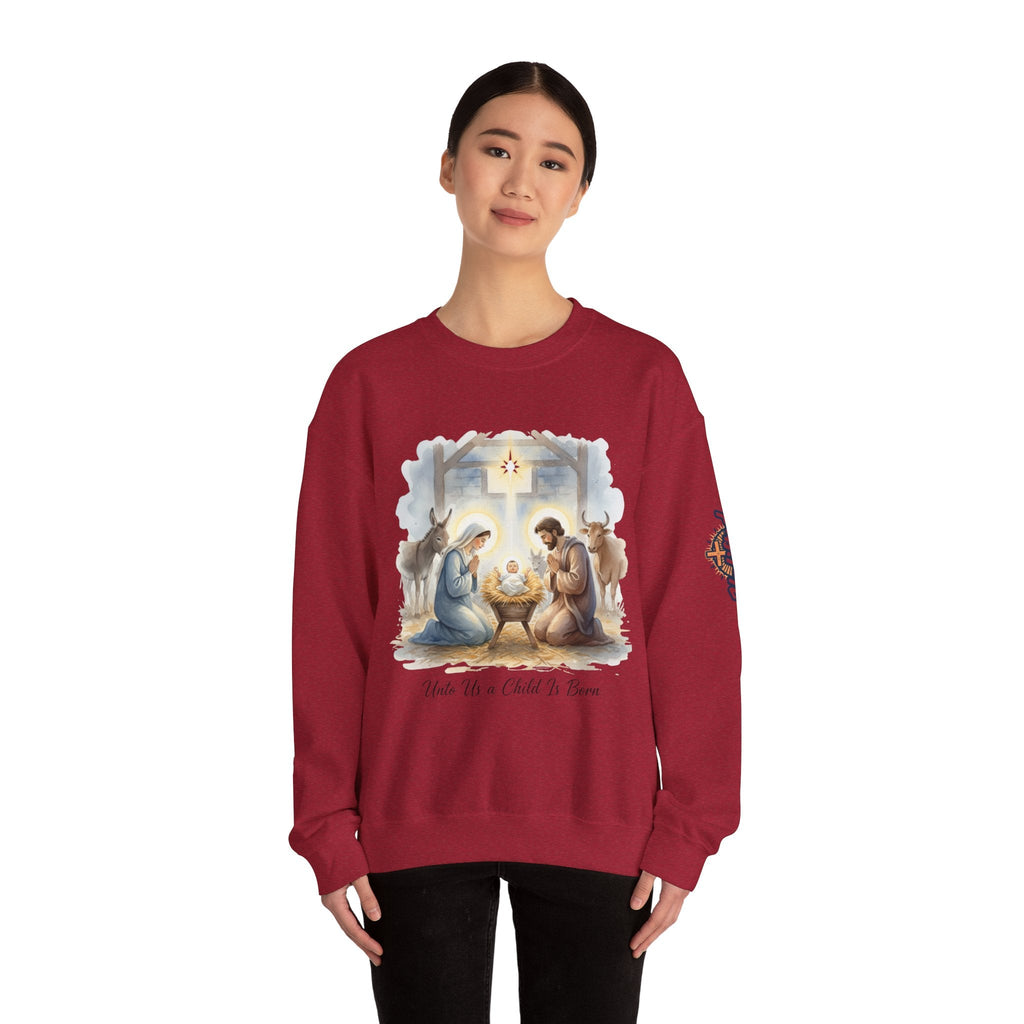 Unto Us a Child is Born Sweatshirt – Isaiah 9:6 Nativity Manger Scene Christian Christmas Sweatshirt for Holy Night Faith Printify