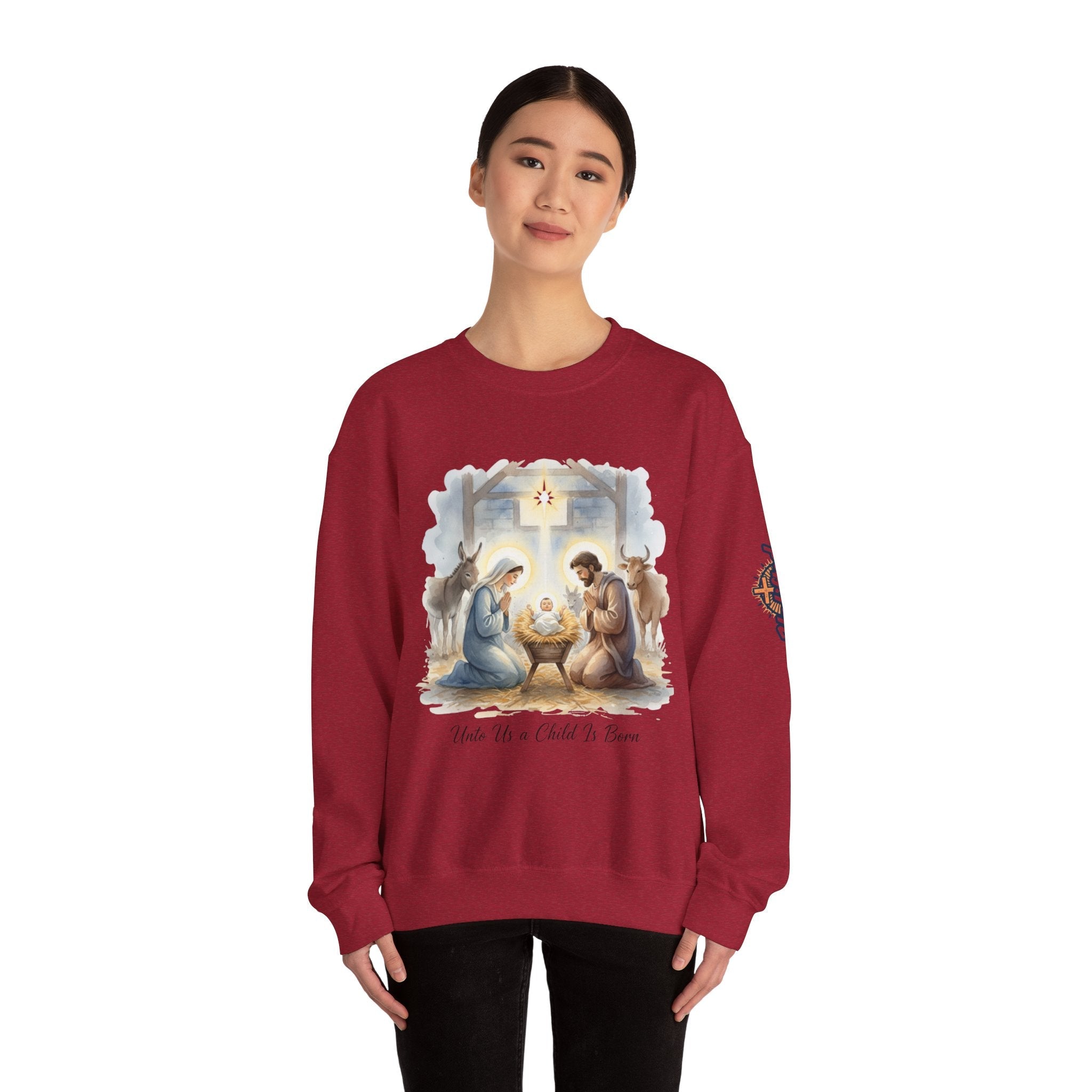 Unto Us a Child is Born Sweatshirt – Isaiah 9:6 Nativity Manger Scene Christian Christmas Sweatshirt for Holy Night Faith Printify