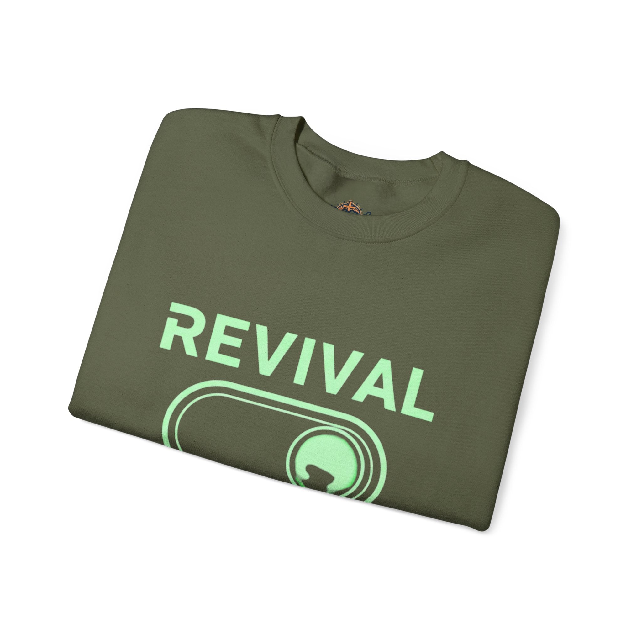 🔥 Revival Mode: ON – Christian Techwear Sweatshirt | Glowing Green Faith Switch | Futuristic Jesus Shirt | Activate Your Spiritual Awakening | Uplifted Gear Printify