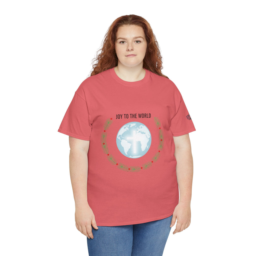 Joy to the World T-shirt – Wreath Earth Nativity Christian Christmas T-shirt for Isaiah 9:6 Holiday Faith & Festive Joy Printify
