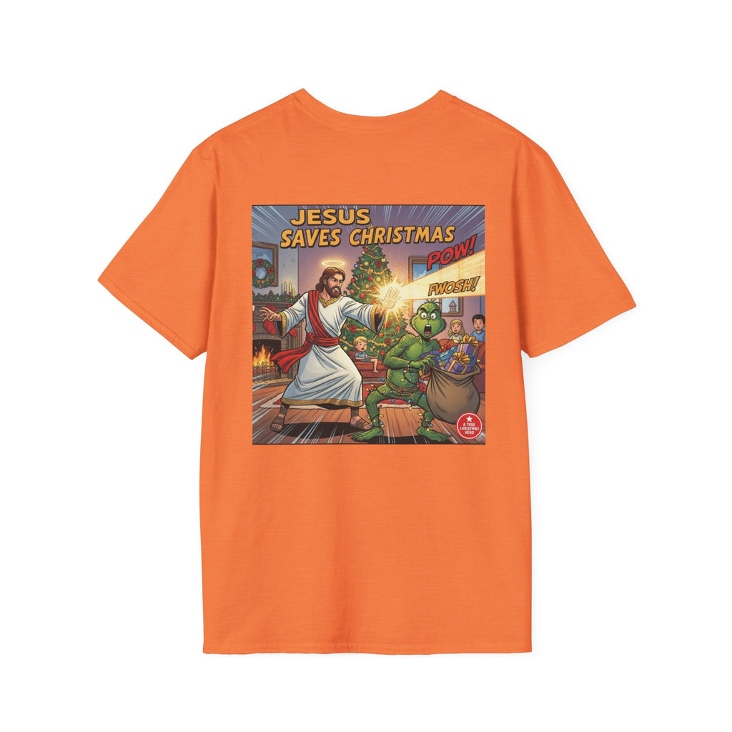 Jesus Saves Christmas T-shirt – Grinch vs Savior Light Battle Christian T-shirt for Hilarious Holiday Faith & True Joy Printify