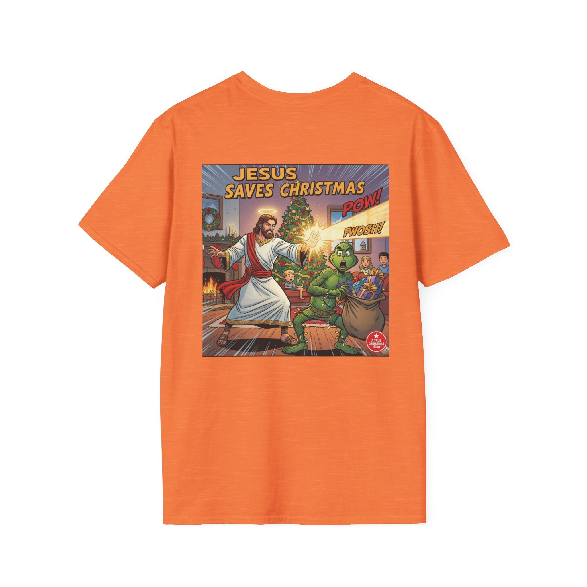 Jesus Saves Christmas T-shirt – Grinch vs Savior Light Battle Christian T-shirt for Hilarious Holiday Faith & True Joy Printify