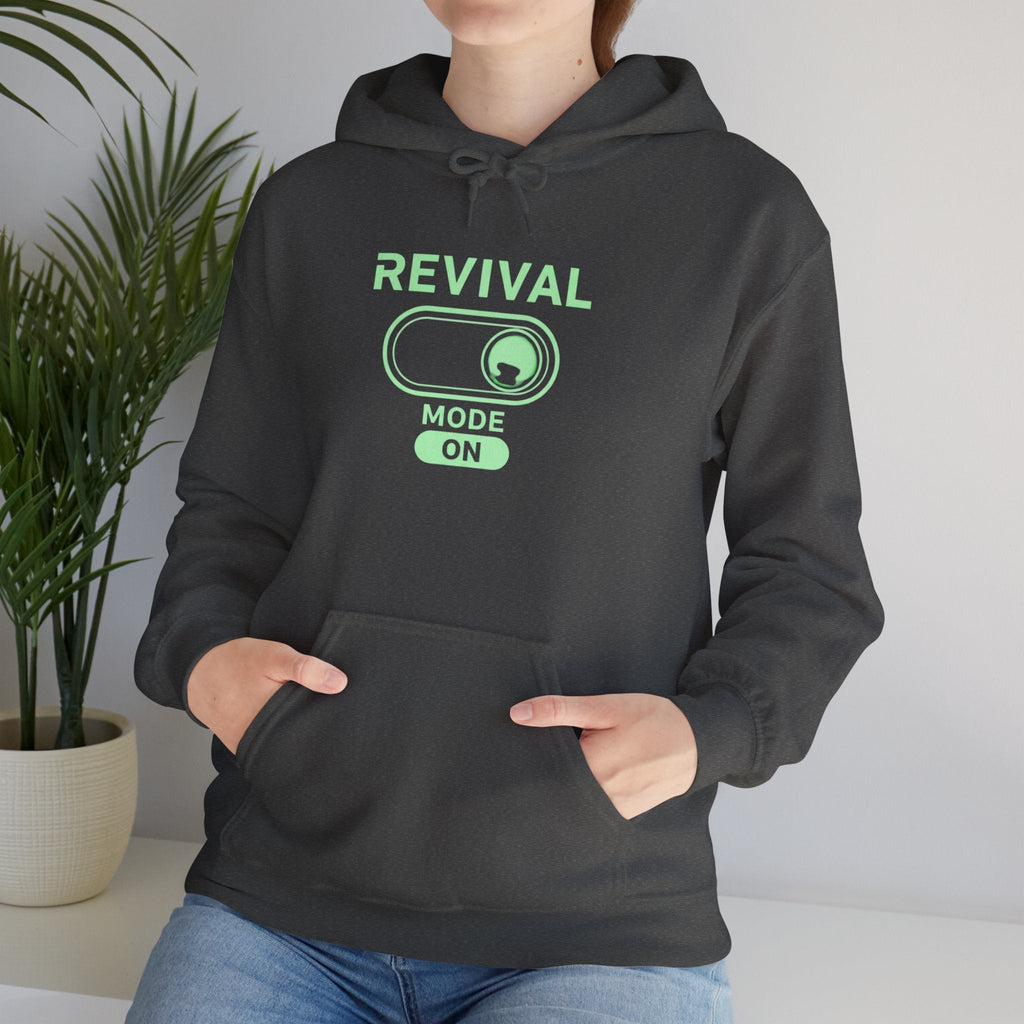 🔥 Revival Mode: ON – Christian Techwear Hoodie | Glowing Green Faith Switch | Futuristic Jesus Shirt | Activate Your Spiritual Awakening | Uplifted Gear Printify