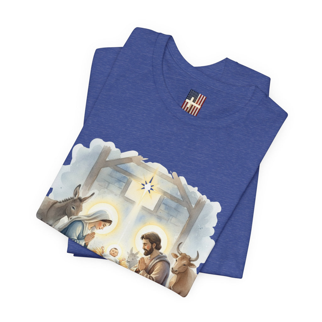 Unto Us a Child is Born T-shirt – Isaiah 9:6 Nativity Manger Scene Christian Christmas T-shirt for Holy Night Faith Printify