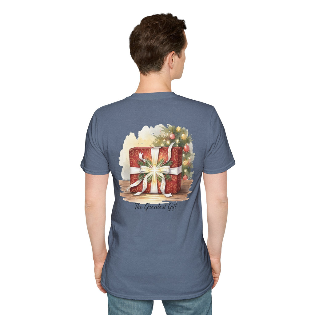The Greatest Gift T-shirt – Cross Bow Present Christian T-shirt for Christmas Salvation & Eternal Faith Printify