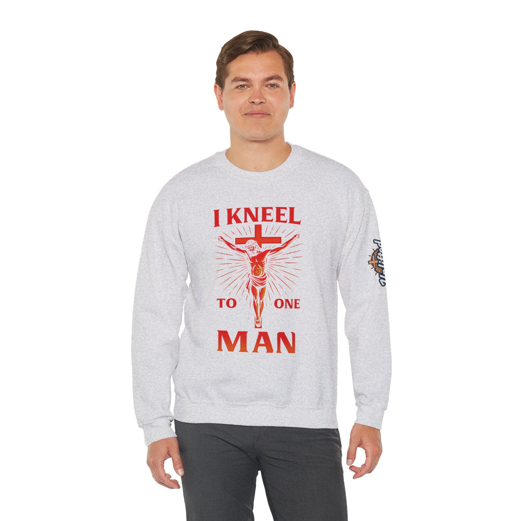 I Kneel to One Man Sweatshirt – Crucifixion Christian Sweatshirt for Unashamed Devotion & Bold Faith Printify