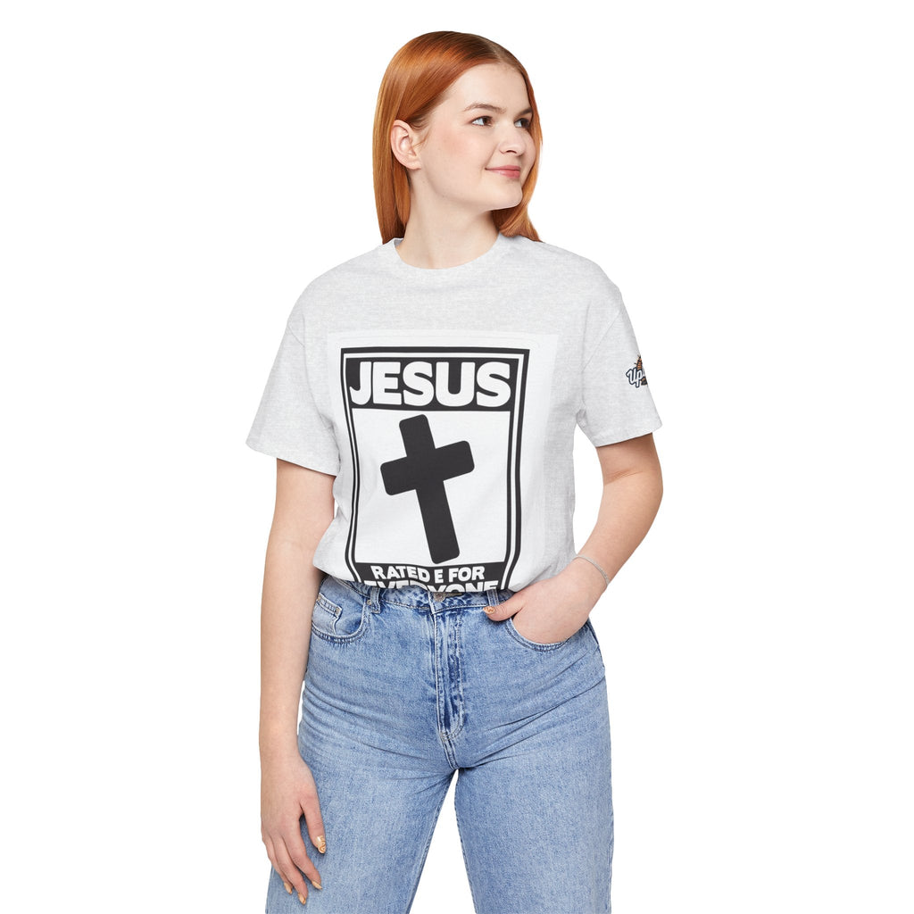 Jesus, Rated E for Everyone T-shirt - Gamer Faith T-shirt - Christian Video Game Parody Printify