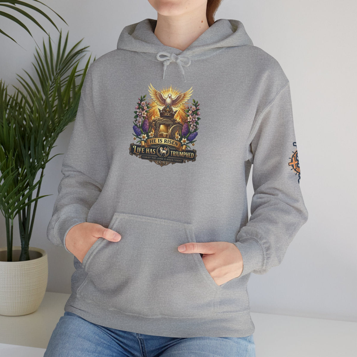 He Is Risen "Life Has Triumphed" Hoodie — Easter Resurrection Christian Hoodie Printify