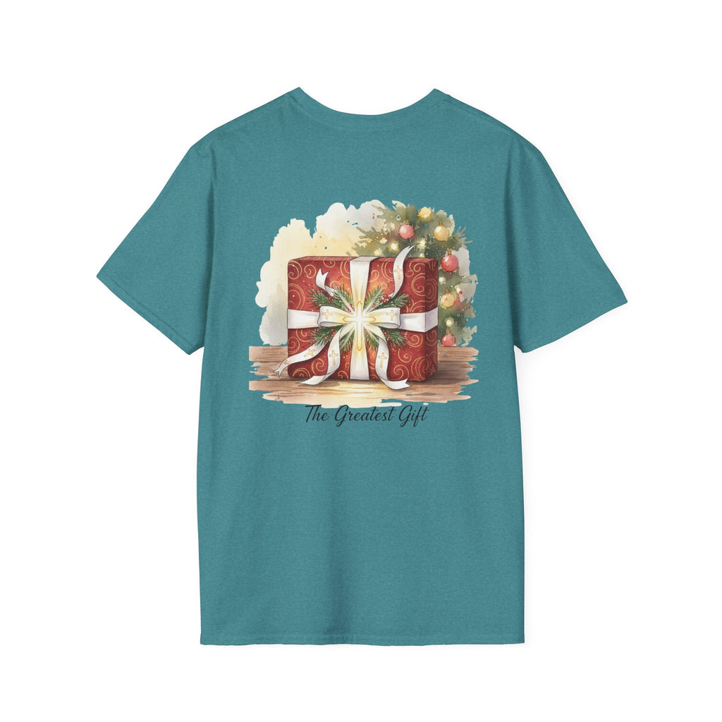 The Greatest Gift T-shirt – Cross Bow Present Christian T-shirt for Christmas Salvation & Eternal Faith Printify