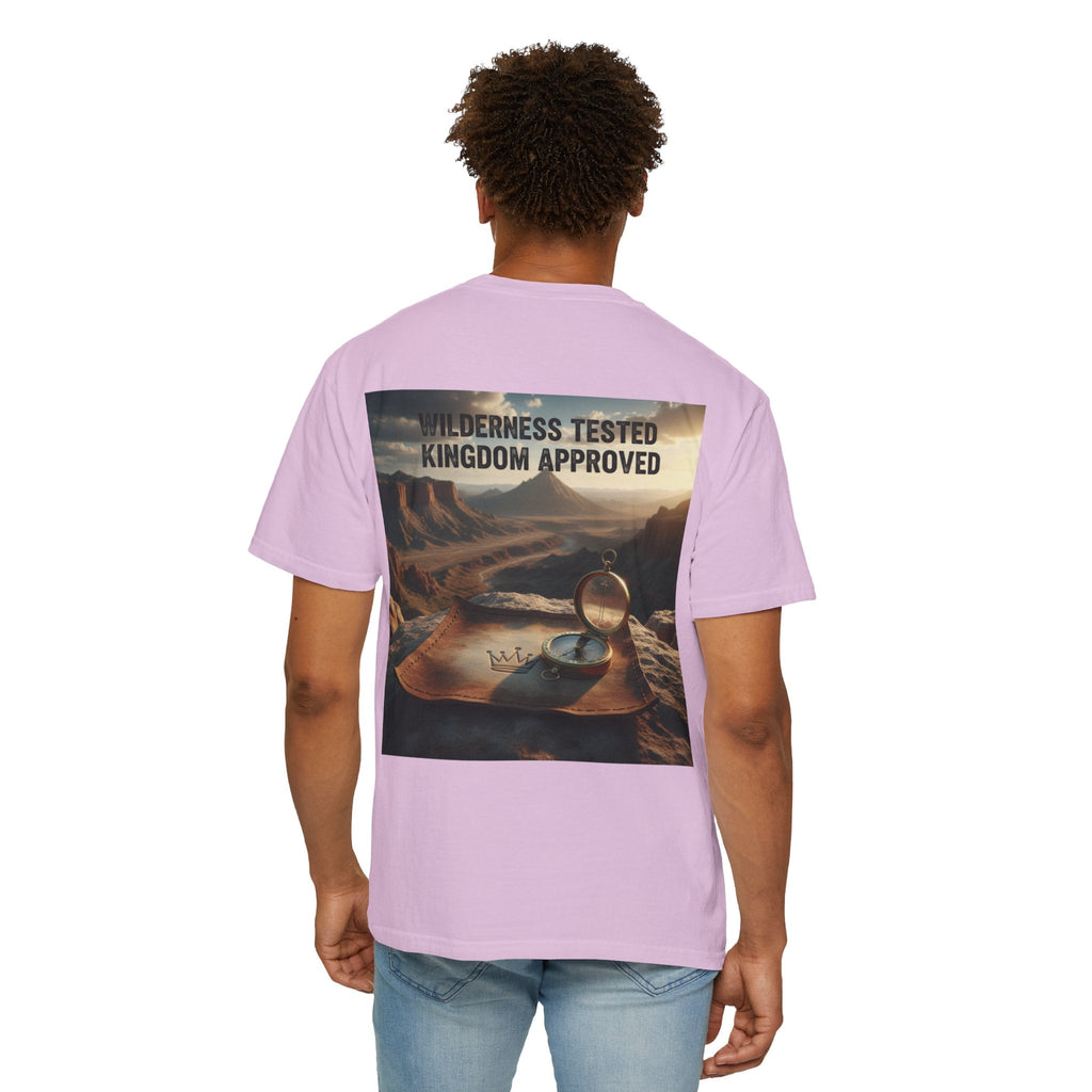 Wilderness Tested Kingdom Approved T-shirt – Mountain Desert Compass Crown Christian T-shirt for Biblical Adventure Faith Printify