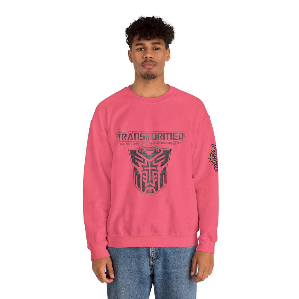 Transformer Logo Christian Sweatshirt | 2 Corinthians 3:18 Bible Verse Sweatshirt Printify