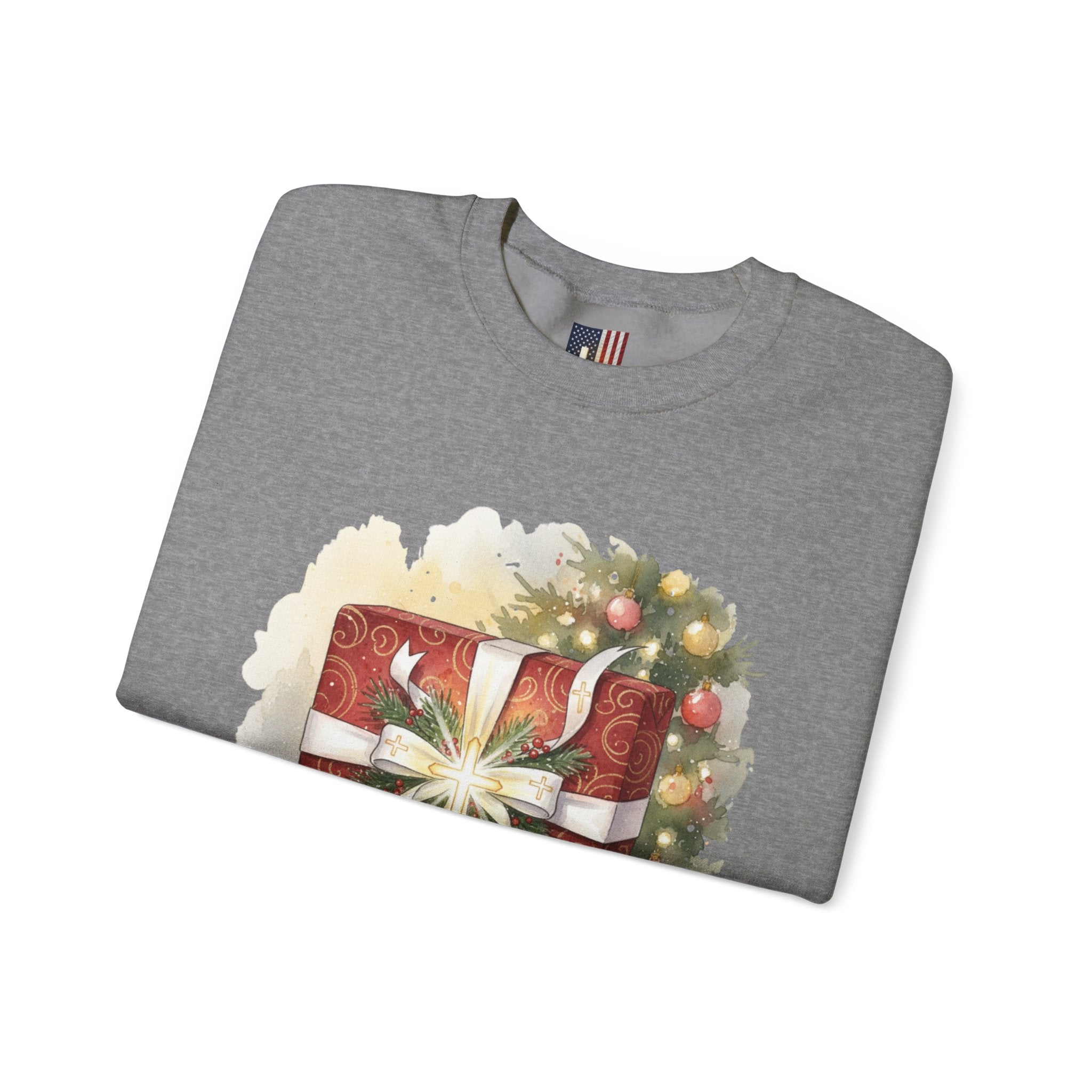 The Greatest Gift Sweatshirt – Cross Bow Present Christian Sweatshirt for Christmas Salvation & Eternal Faith Printify