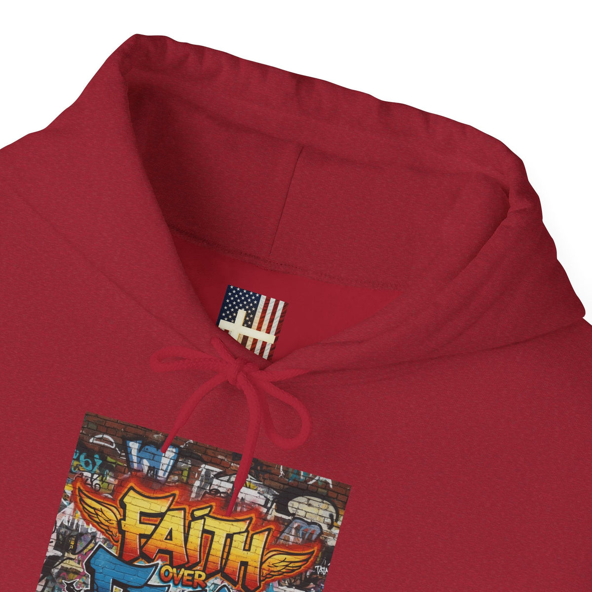 Faith Over Fear Hoodie – Graffiti Wall Christian Sweatshirt for Bold 2 Corinthians 5:7 Streetwear & Unshakable Faith Printify
