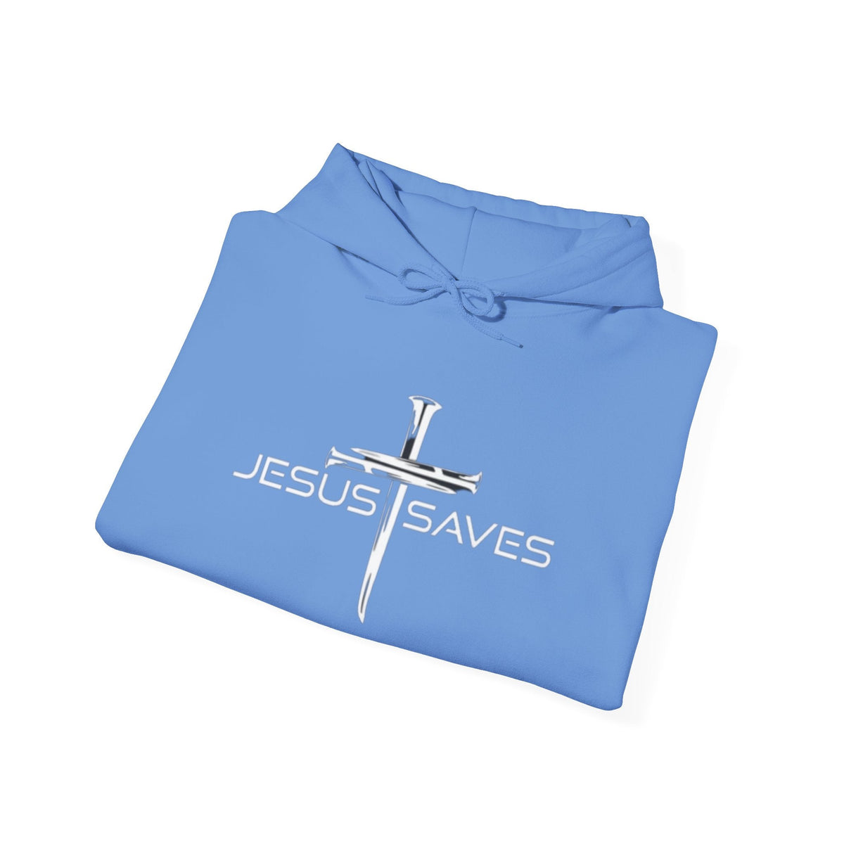 Jesus Saves Hoodie – 3 Nails Crucifix Cross Christian Sweatshirt for Redemption Faith & Bold Salvation Printify
