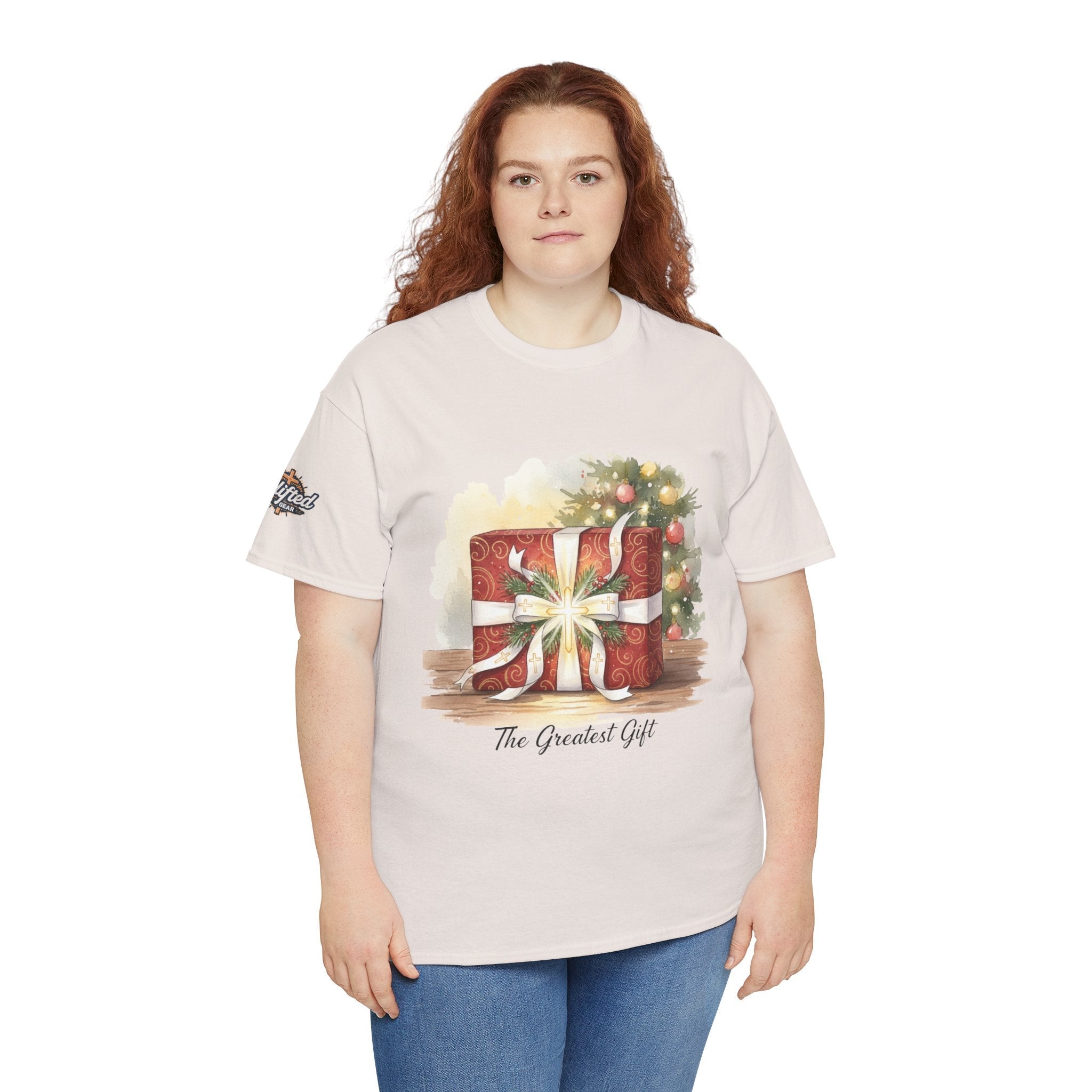 The Greatest Gift T-shirt – Cross Bow Present Christian T-shirt for Christmas Salvation & Eternal Faith Printify
