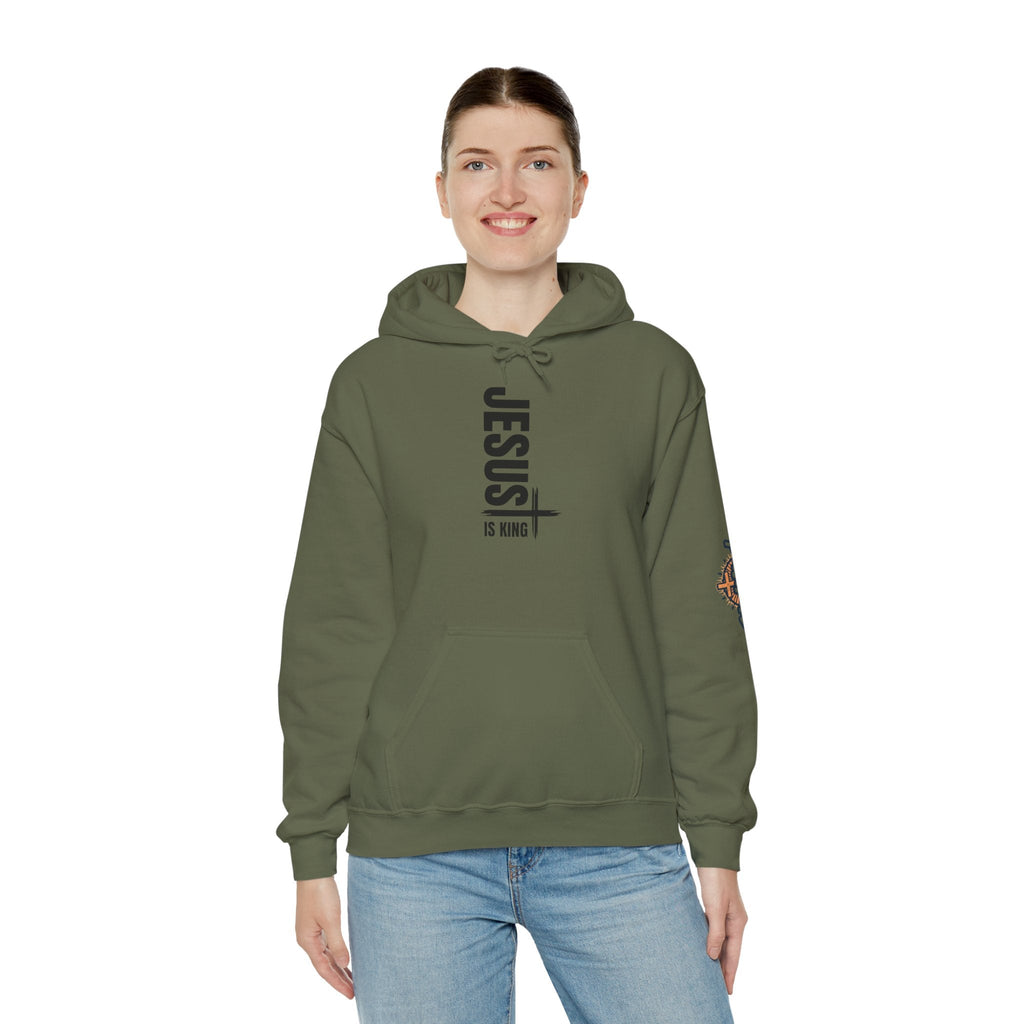 Jesus Is King Hoodie | Modern Typographic Cross Christian Hoodie Printify