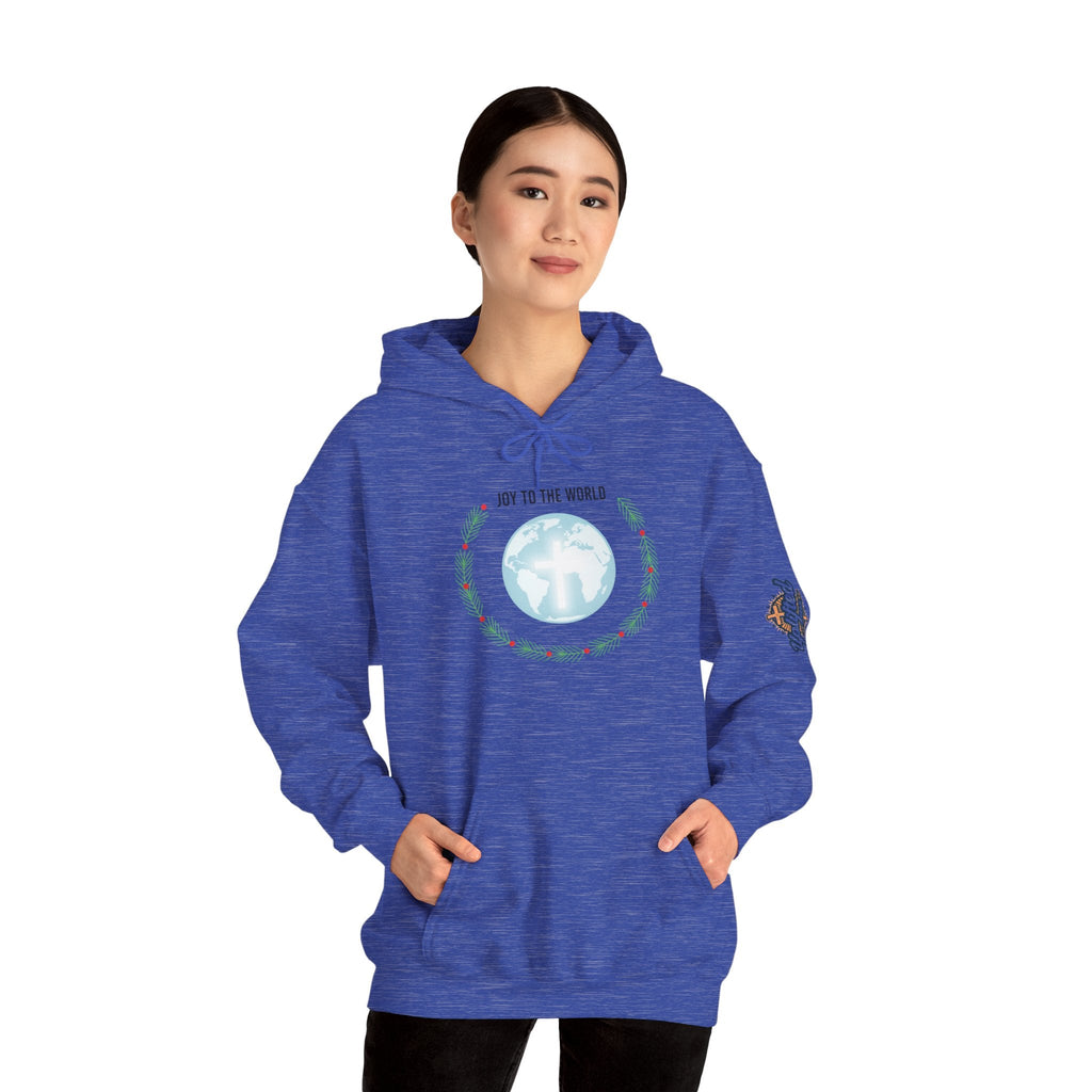 Joy to the World Hoodie – Wreath Earth Nativity Christian Christmas Sweatshirt for Isaiah 9:6 Holiday Faith & Festive Joy Printify