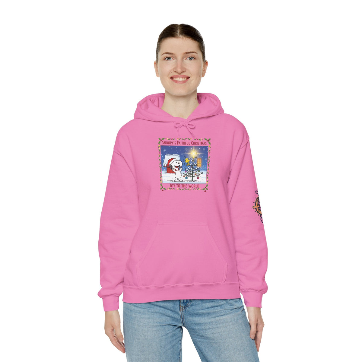 🎄 Faithful Christmas Friends – Christian Holiday Hoodie | Festive Tree & Cartoon Duo | Heartwarming Christmas Tee by Uplifted Gear Printify