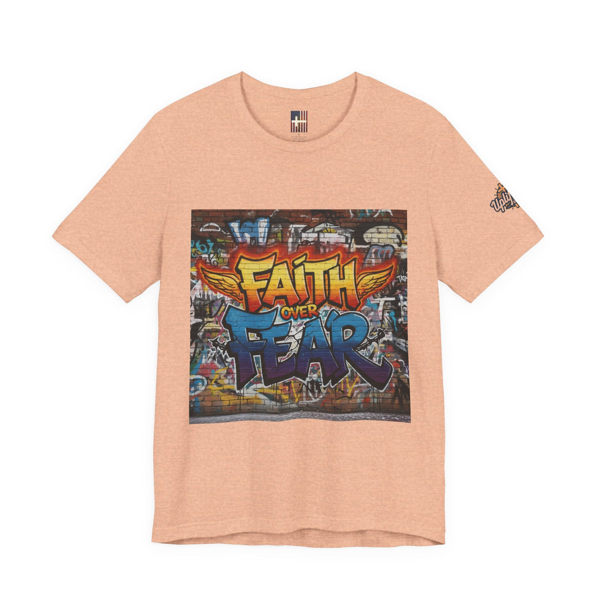 Faith Over Fear T-shirt – Graffiti Wall Christian T-shirt for Bold 2 Corinthians 5:7 Streetwear & Unshakable Faith Printify