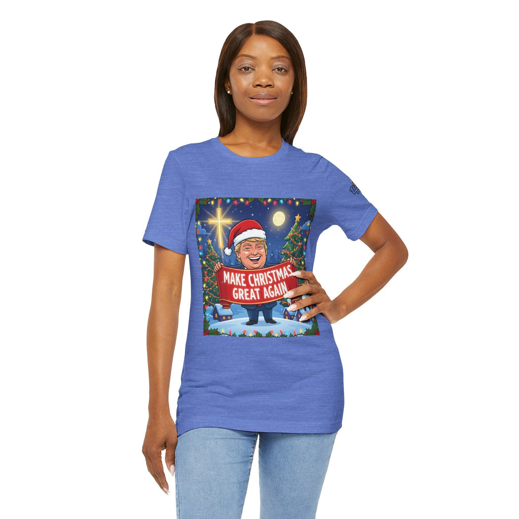 🎄 Make Christmas Great Again – Patriotic Christian Christmas T-Shirt | Bold Holiday Faith Tee | Red & White Banner Design | Uplifted Gear Printify