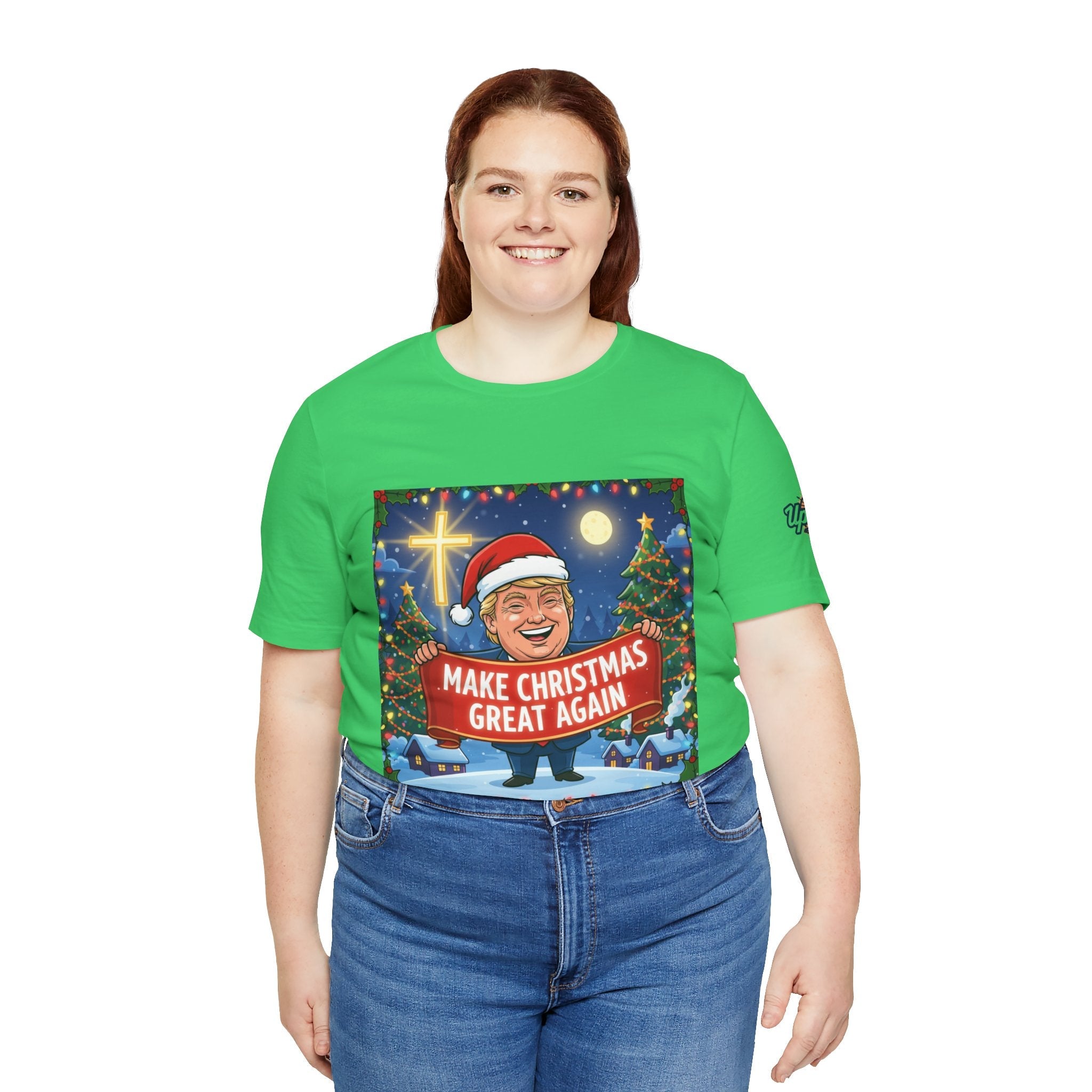 🎄 Make Christmas Great Again – Patriotic Christian Christmas T-Shirt | Bold Holiday Faith Tee | Red & White Banner Design | Uplifted Gear Printify