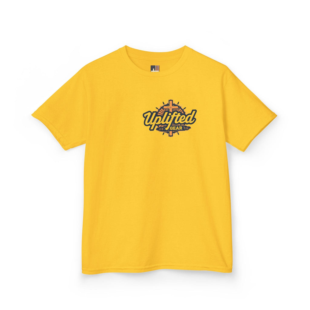 ✨ Chosen. Loved. Redeemed. – Elegant Christian Kids T-Shirt | Gold Foil Faith Tee | Subtle Cross & Heart Design | Inspirational Bible Verse Apparel by Uplifted Gear Printify