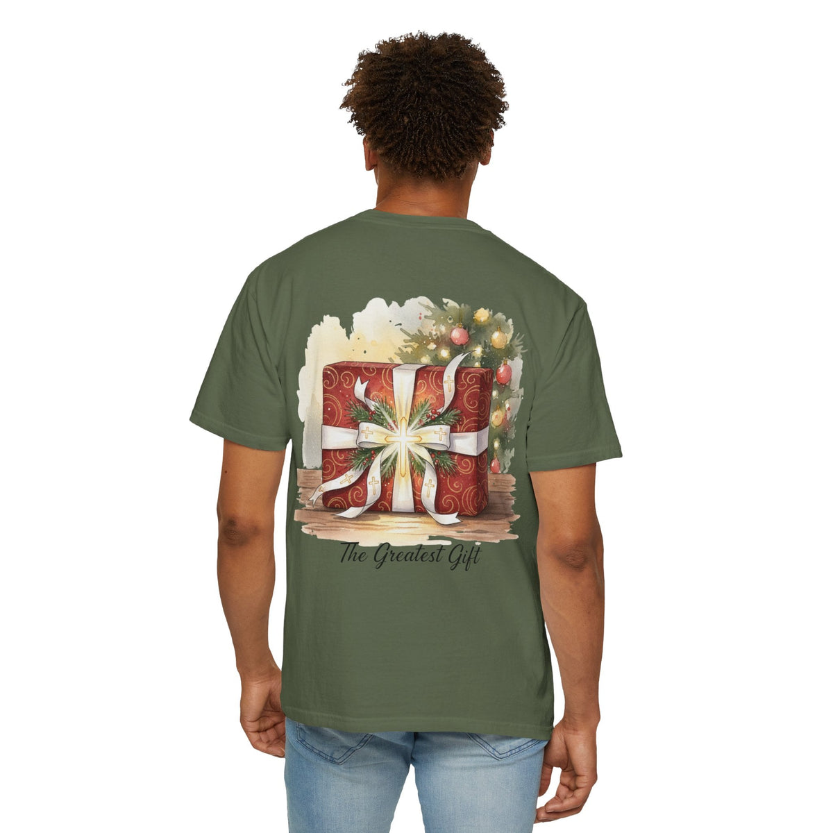 The Greatest Gift T-shirt – Cross Bow Present Christian T-shirt for Christmas Salvation & Eternal Faith Printify