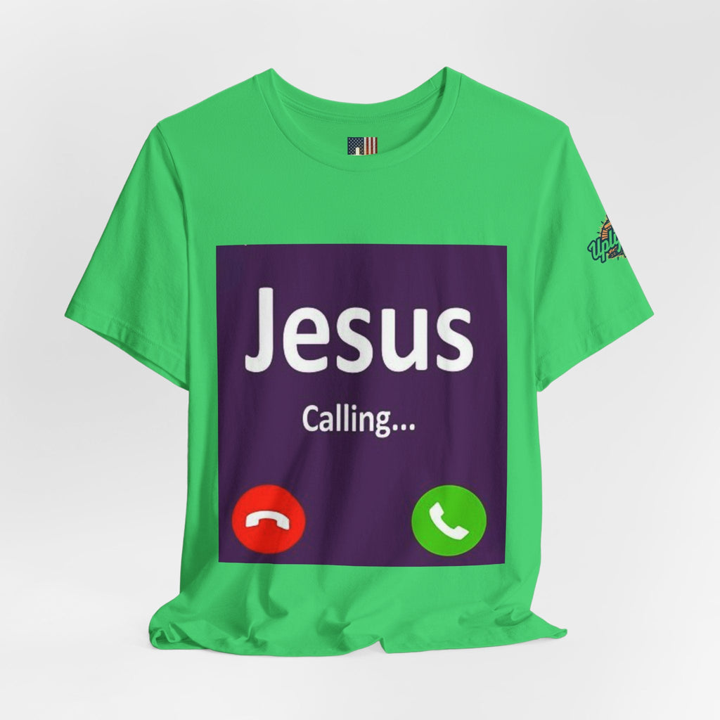 Jesus Calling T-shirt – Funny Cell Phone Screen Christian T-shirt for Divine Connection & Faith Humor Printify