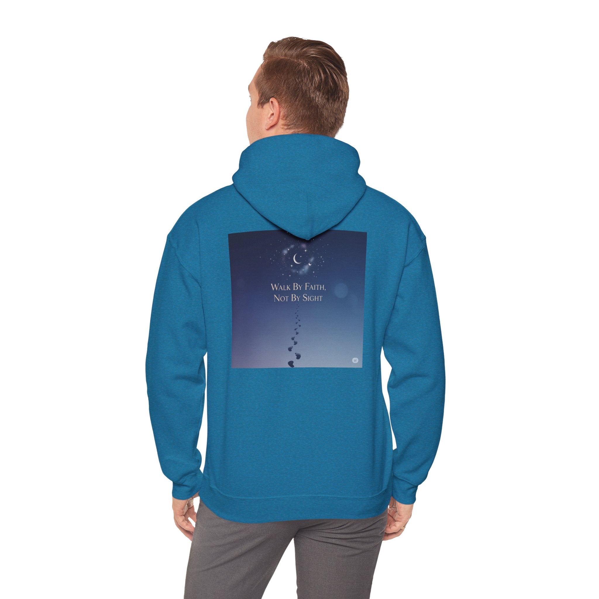 Walk by Faith, Not by Sight Hoodie – Moonlit Footprints Christian Hoodie for Cozy Nights Printify