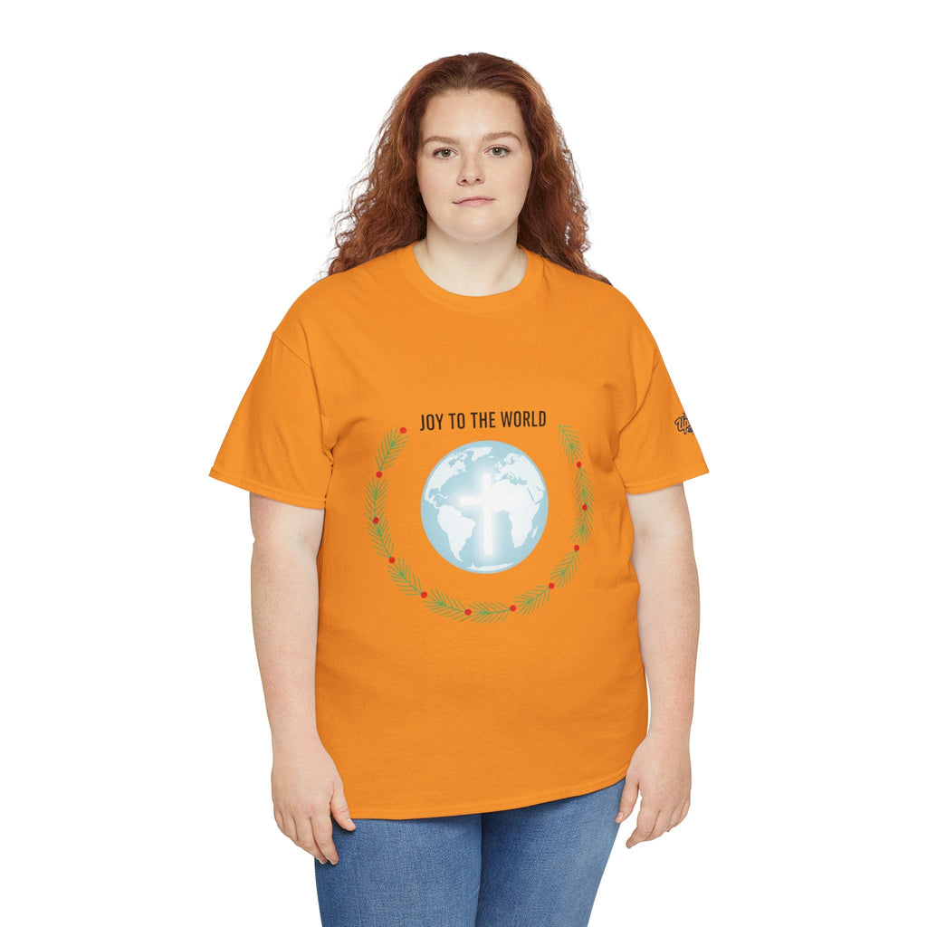 Joy to the World T-shirt – Wreath Earth Nativity Christian Christmas T-shirt for Isaiah 9:6 Holiday Faith & Festive Joy Printify