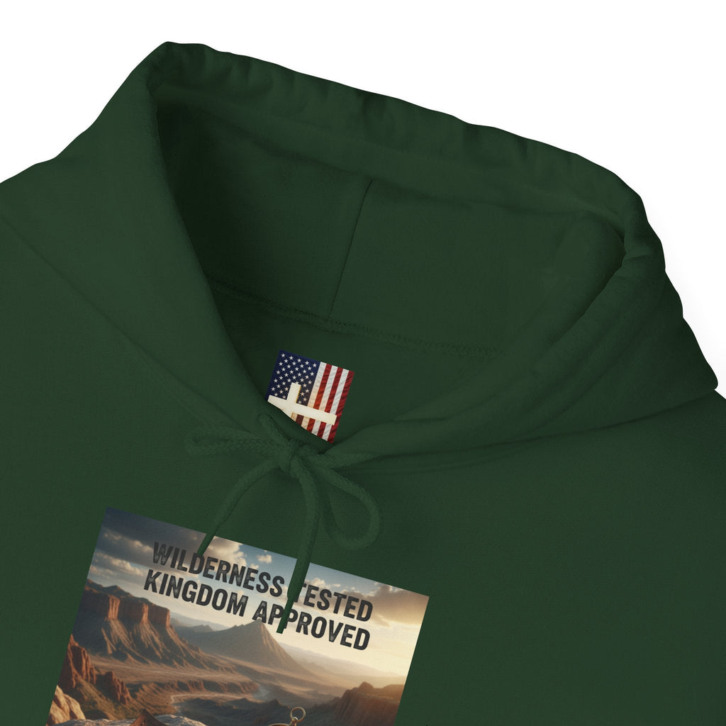 Wilderness Tested Kingdom Approved Hoodie – Mountain Desert Compass Crown Christian Sweatshirt for Biblical Adventure Faith Printify