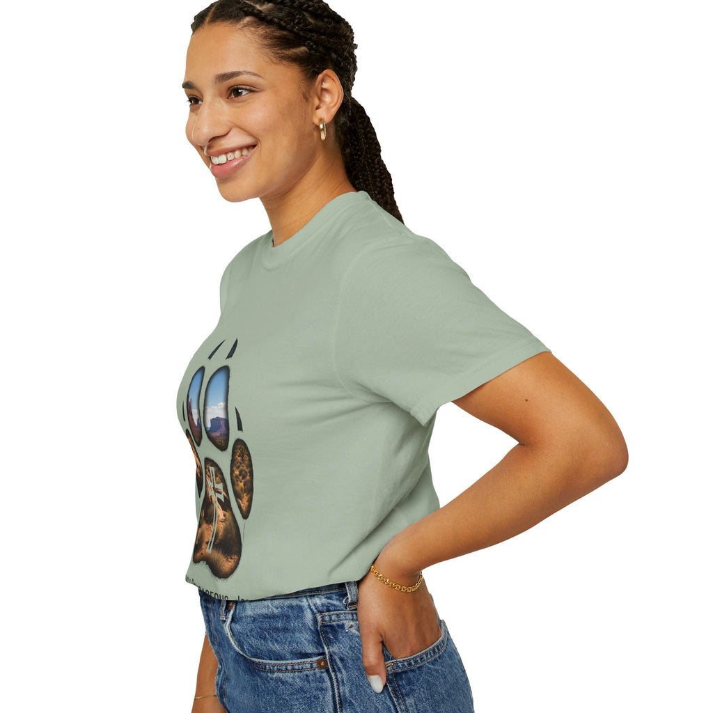 Strong and Courageous T-Shirt – Canine Pawprint Desert Joshua 1:9 Christian Tee Printify
