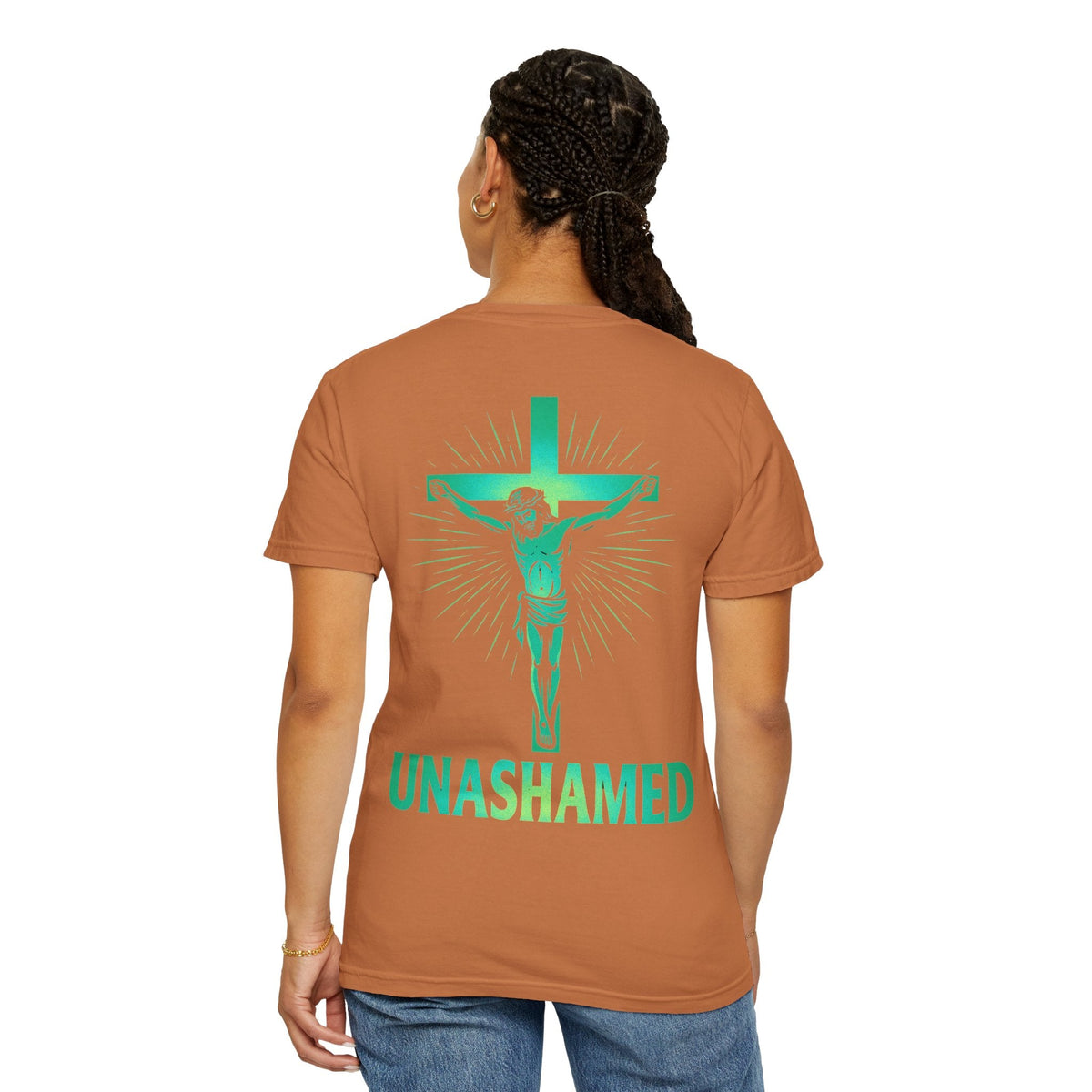 Unashamed T-shirt – Romans 1:16 Crucifixion Christian t-shirt for Bold Unwavering Faith Printify