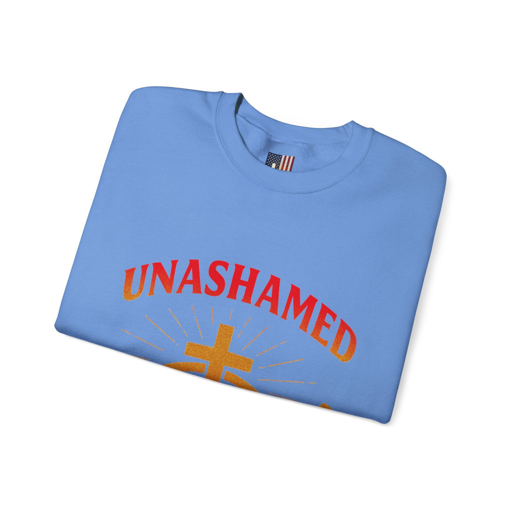 Unashamed Sweatshirt – Ichthys Jesus Fish & Cross Christian Sweatshirt for Romans 1:16 Bold Faith Printify
