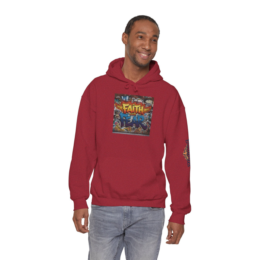 Faith Over Fear Hoodie – Graffiti Wall Christian Sweatshirt for Bold 2 Corinthians 5:7 Streetwear & Unshakable Faith Printify