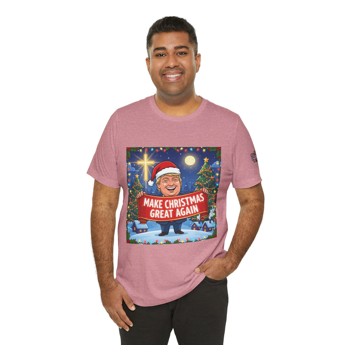 🎄 Make Christmas Great Again – Patriotic Christian Christmas T-Shirt | Bold Holiday Faith Tee | Red & White Banner Design | Uplifted Gear Printify