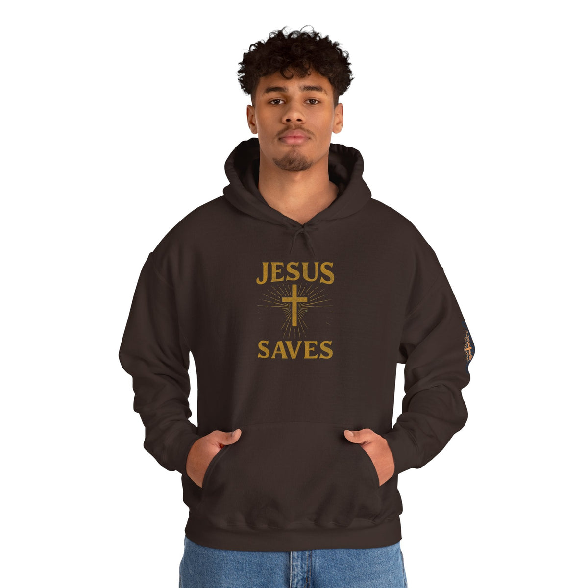 Jesus Saves Hoodie – Radiant Cross & Rays of Light Christian Sweatshirt for Eternal Hope & Faith Printify