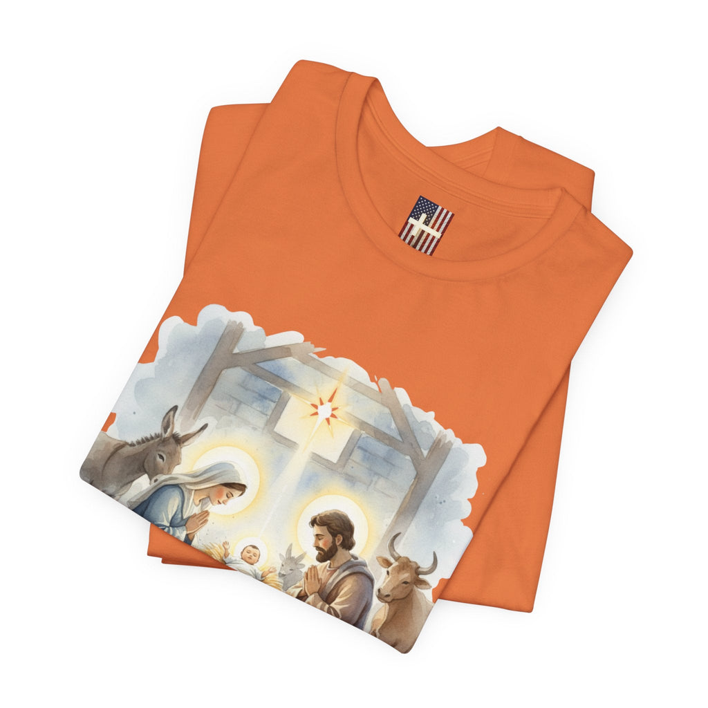 Unto Us a Child is Born T-shirt – Isaiah 9:6 Nativity Manger Scene Christian Christmas T-shirt for Holy Night Faith Printify