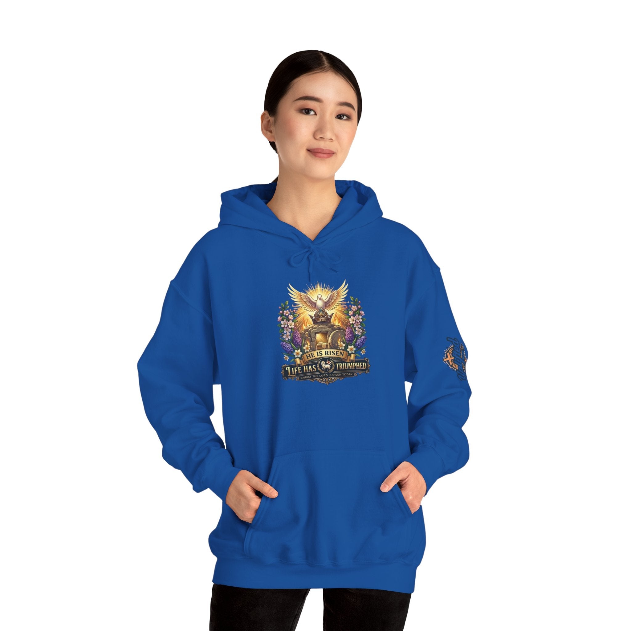 He Is Risen "Life Has Triumphed" Hoodie — Easter Resurrection Christian Hoodie Printify