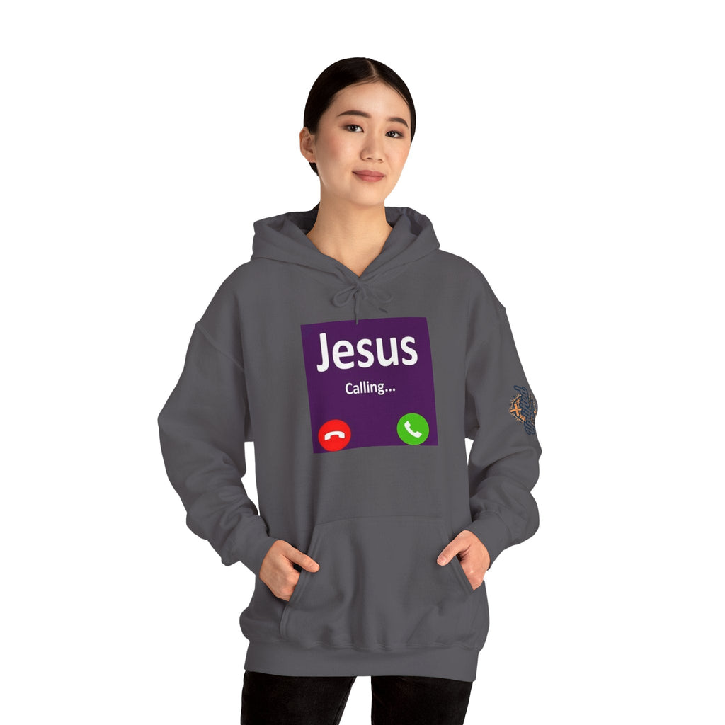 Jesus Calling Hoodie – Funny Cell Phone Screen Christian Sweatshirt for Divine Connection & Faith Humor Printify