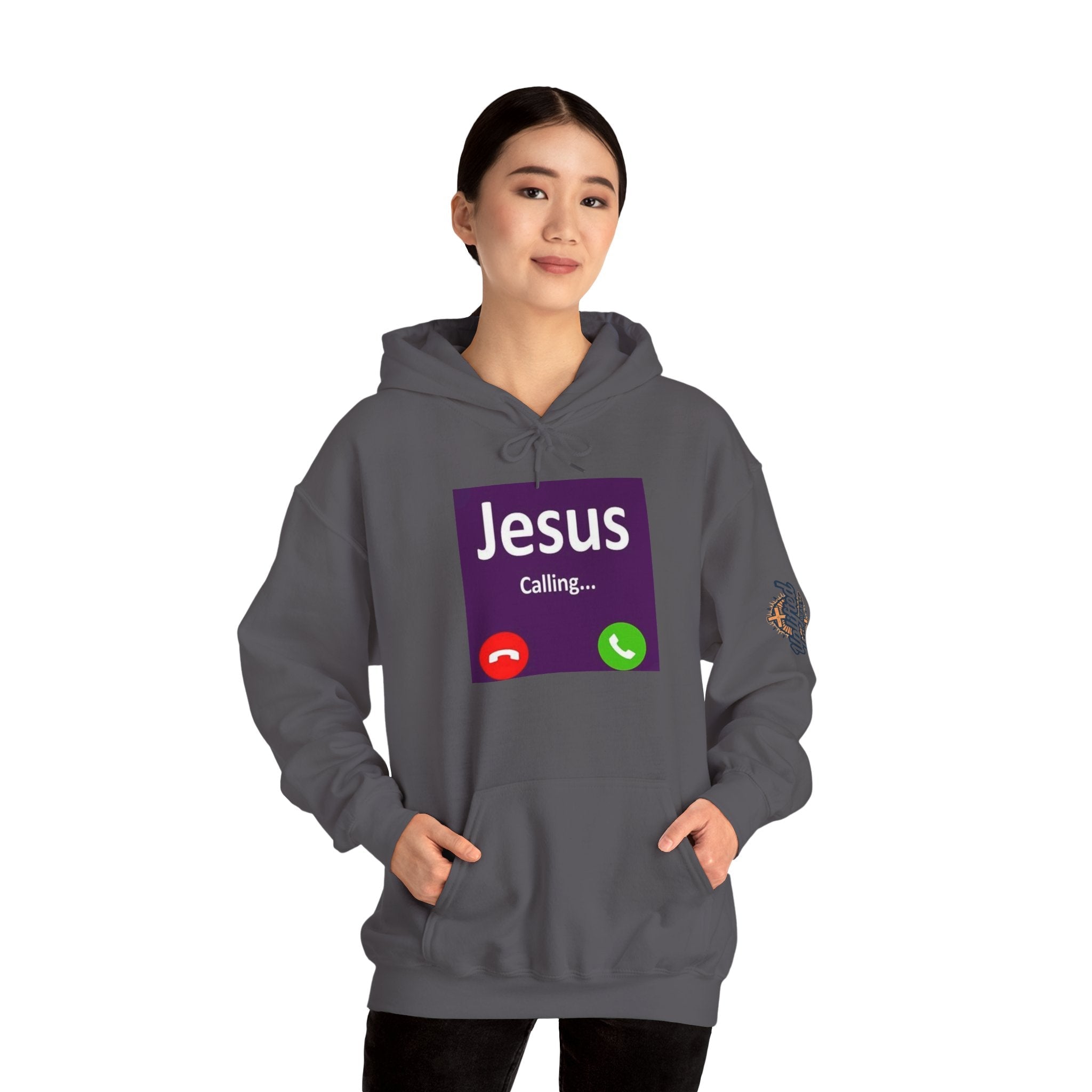 Jesus Calling Hoodie – Funny Cell Phone Screen Christian Sweatshirt for Divine Connection & Faith Humor Printify