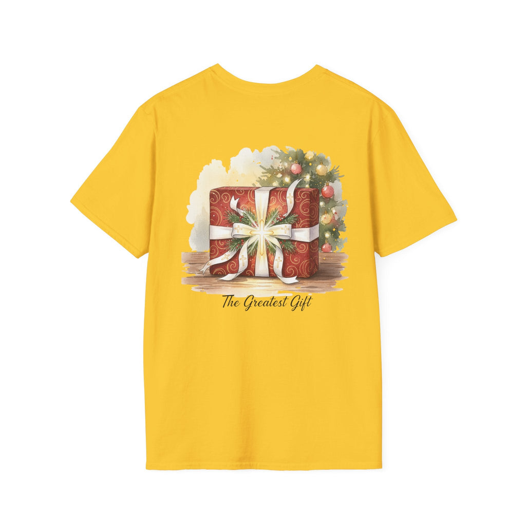 The Greatest Gift T-shirt – Cross Bow Present Christian T-shirt for Christmas Salvation & Eternal Faith Printify