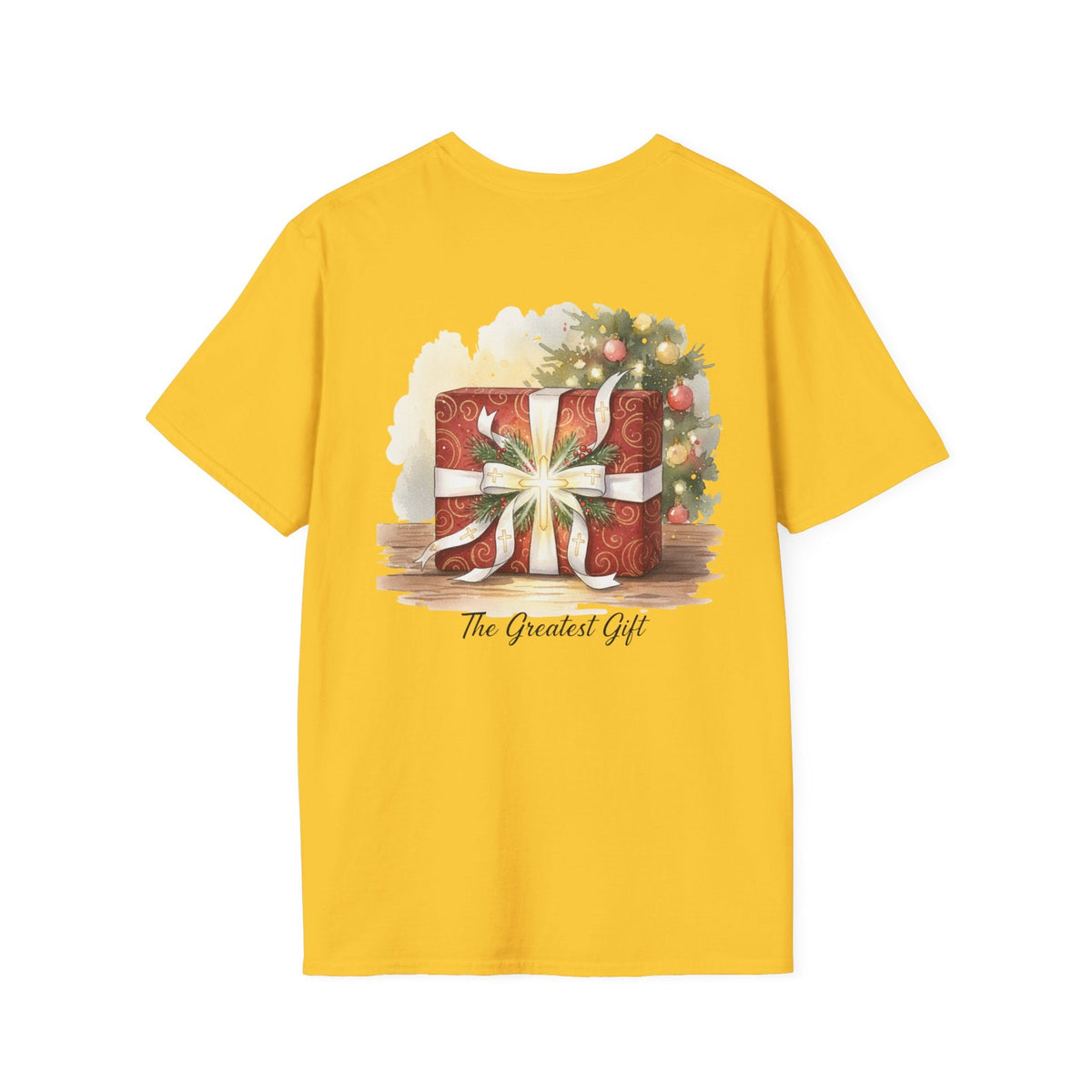 The Greatest Gift T-shirt – Cross Bow Present Christian T-shirt for Christmas Salvation & Eternal Faith Printify