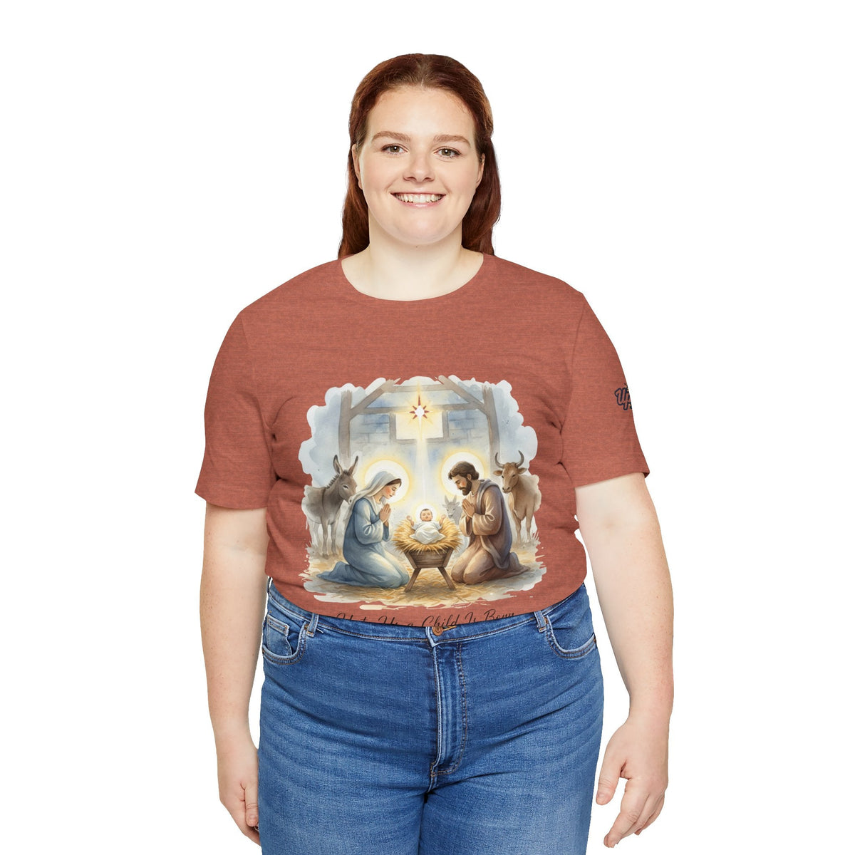 Unto Us a Child is Born T-shirt – Isaiah 9:6 Nativity Manger Scene Christian Christmas T-shirt for Holy Night Faith Printify