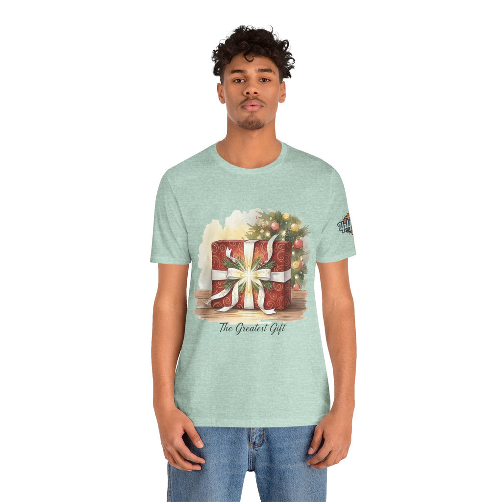 The Greatest Gift T-shirt – Cross Bow Present Christian T-shirt for Christmas Salvation & Eternal Faith Printify