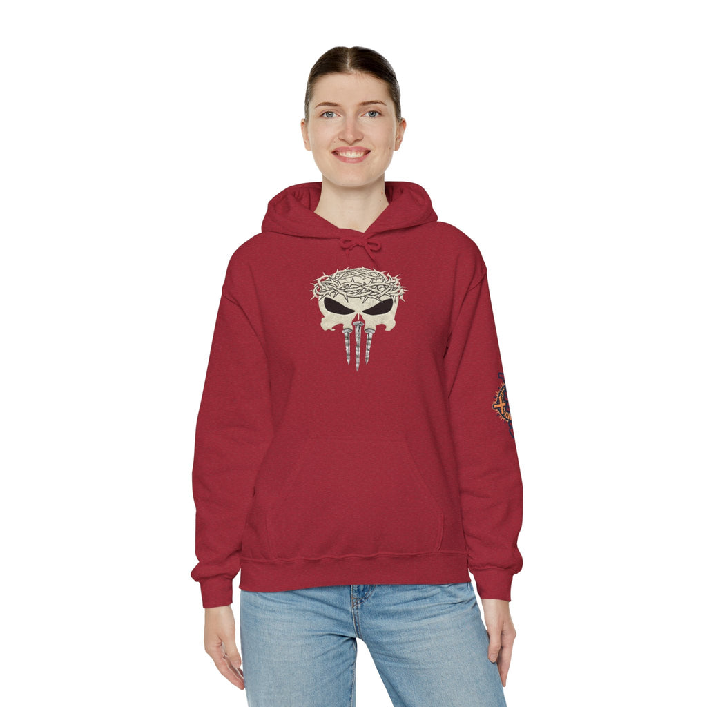 Christian Skull Hoodie - Crown of Thorns & Nails - Warrior Faith Hoodie Printify