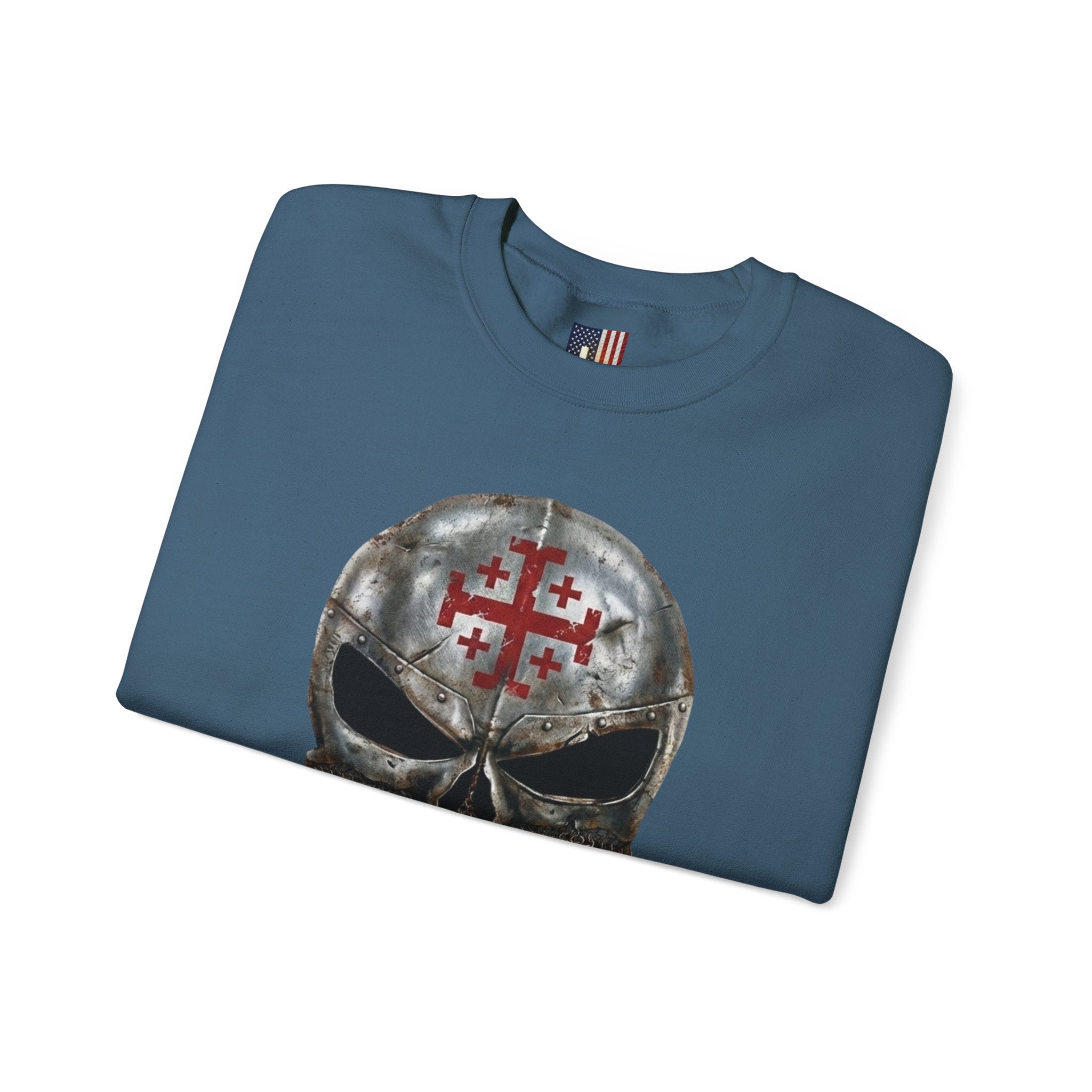 Crusader Knight Christian Skull Sweatshirt - Warrior Armor of God Sweatshirt Printify