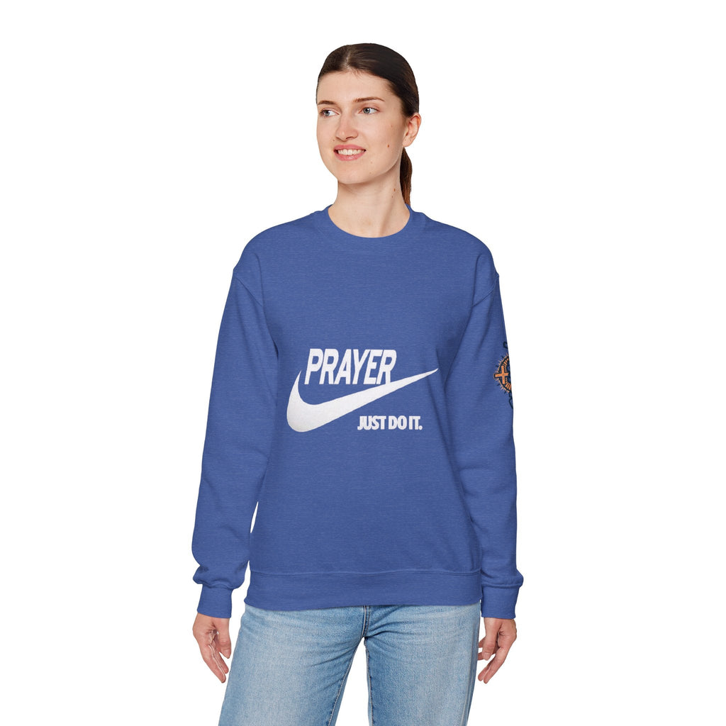 Prayer Just Do It Sweatshirt - Funny Christian Nike Parody Sweatshirt - Faith Gear Printify