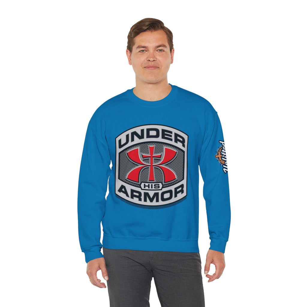Under His Armor Crewneck Sweatshirt — Christian Faith Graphic Pullover Printify